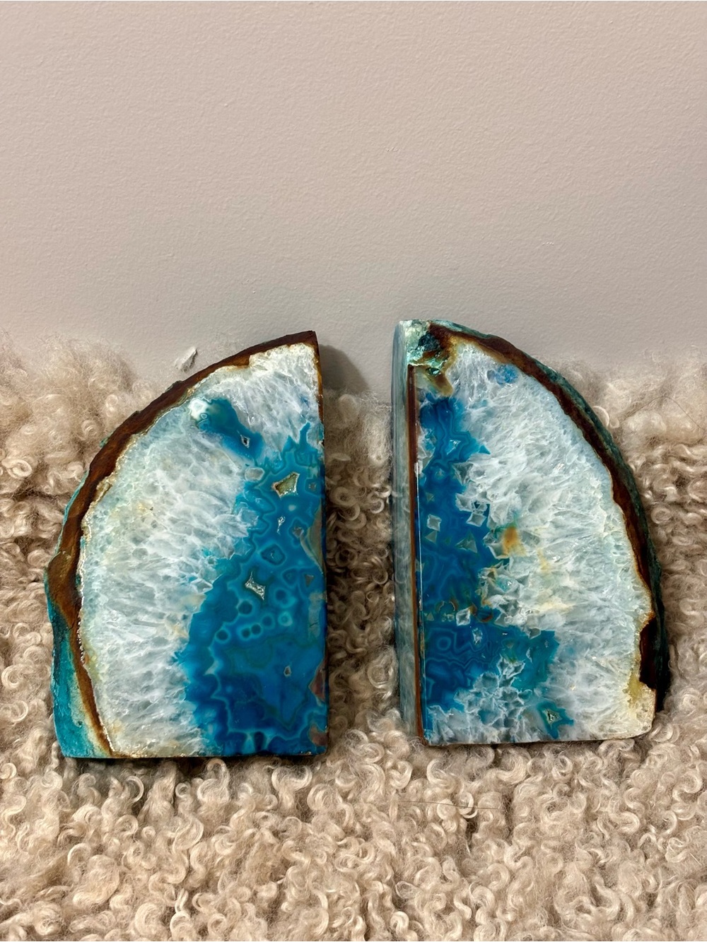 Blue Agate Geode Bookends - Pair